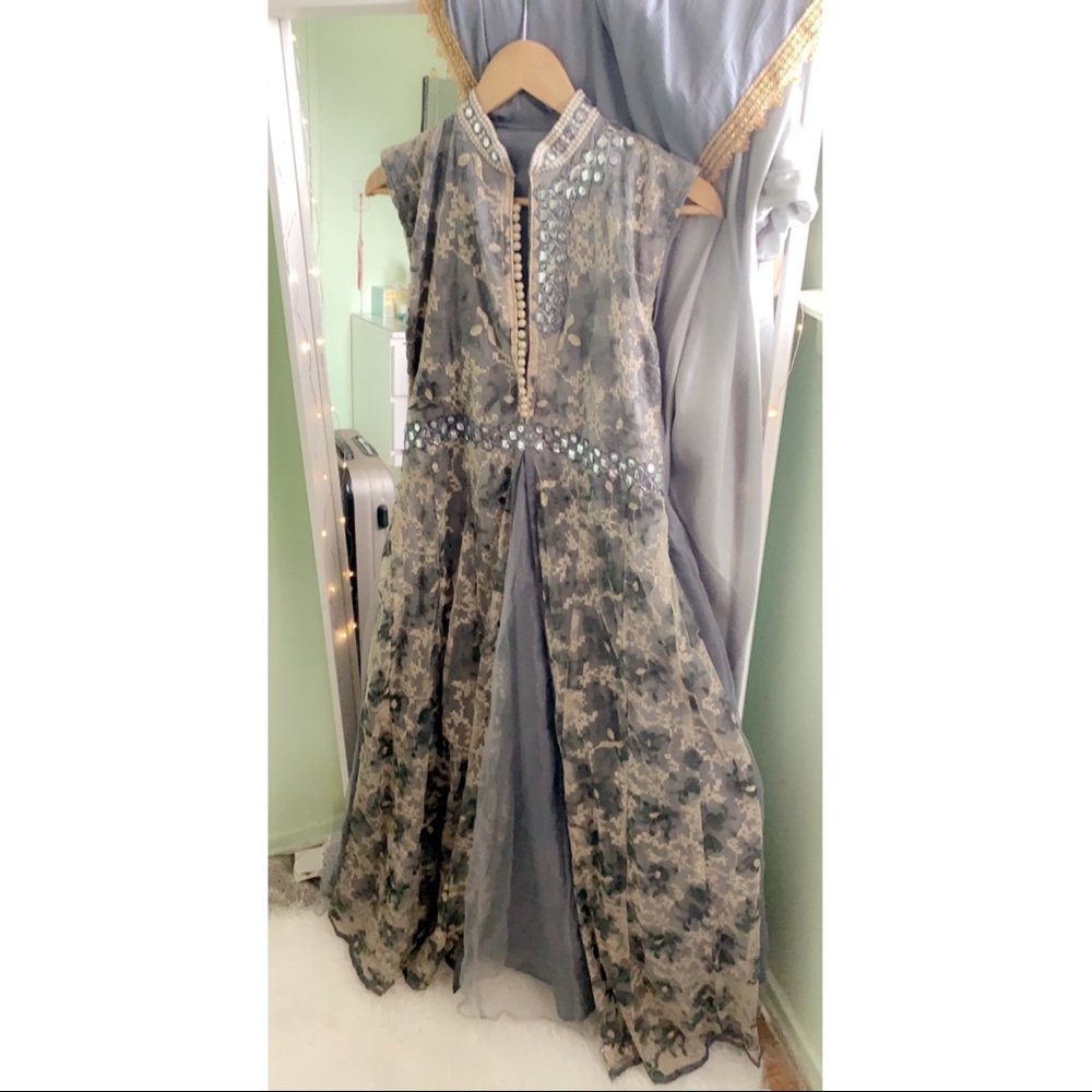 Gray & Silver Embroidered Anarkali w/ mirror work